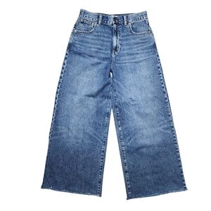 Madewell Superwide Leg Jeans Women Size 27 High Rise Ankle Fray Blue